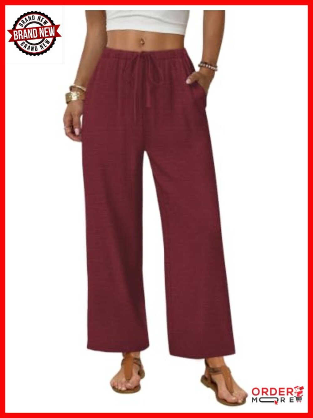 Sampeel Wide Leg Palazzo Pants Drawstring Elastic Waist Trousers Pockets